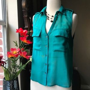Cute green tab top sheer tank top